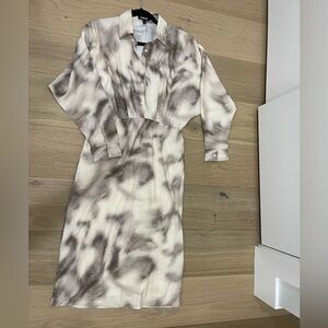 Express Cream and Gray Long Sleeve Dress